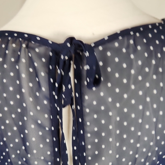 Everly Blue Polka Dot Long Sleeve Dress Knee Length - Picture 5 of 7